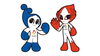 マスコットキャラクターの「ウズミン」（左：青）と「ホノホン」（右：赤）です。「2026年「 アジアパラ選手権水泳競技大会」へ挑戦！ 当店でトレーニンングとケアを受けている選手3名が日本代表として出場します！」