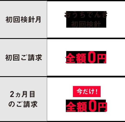 「でんき代2ヶ月間全額0円キャンペーンしてます！！」