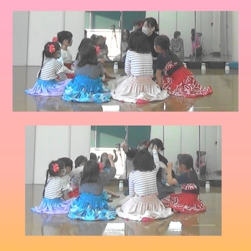困りごとはみんなで話します。解決後はえいえいおー！「子供フラダンス教室　那珂川市　4歳から小学生までのフラガール達！みんなで楽しく踊っています！」