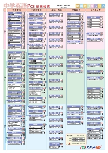 PCS結果帳票　中学英語　結果サンプル「つまづきを知って高校受験に対処する！！成績upシステム　【やる気スイッチのスクールIE　江戸川台校】」