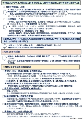 学校等休業助成金（裏）「【事業主の皆様へ】雇用調整助成金・学校等休業助成金についてのご案内」